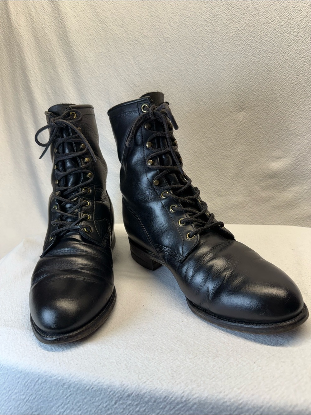 Vintage Justin Lace Up Rare 598 Black Boots Leather Roper / Packer Men’s Boots